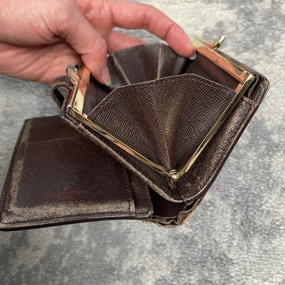 Louis Vuitton Damier Ebene French Kisslock Compact Wallet Brown Tan Checkboard - Picture 15 of 17